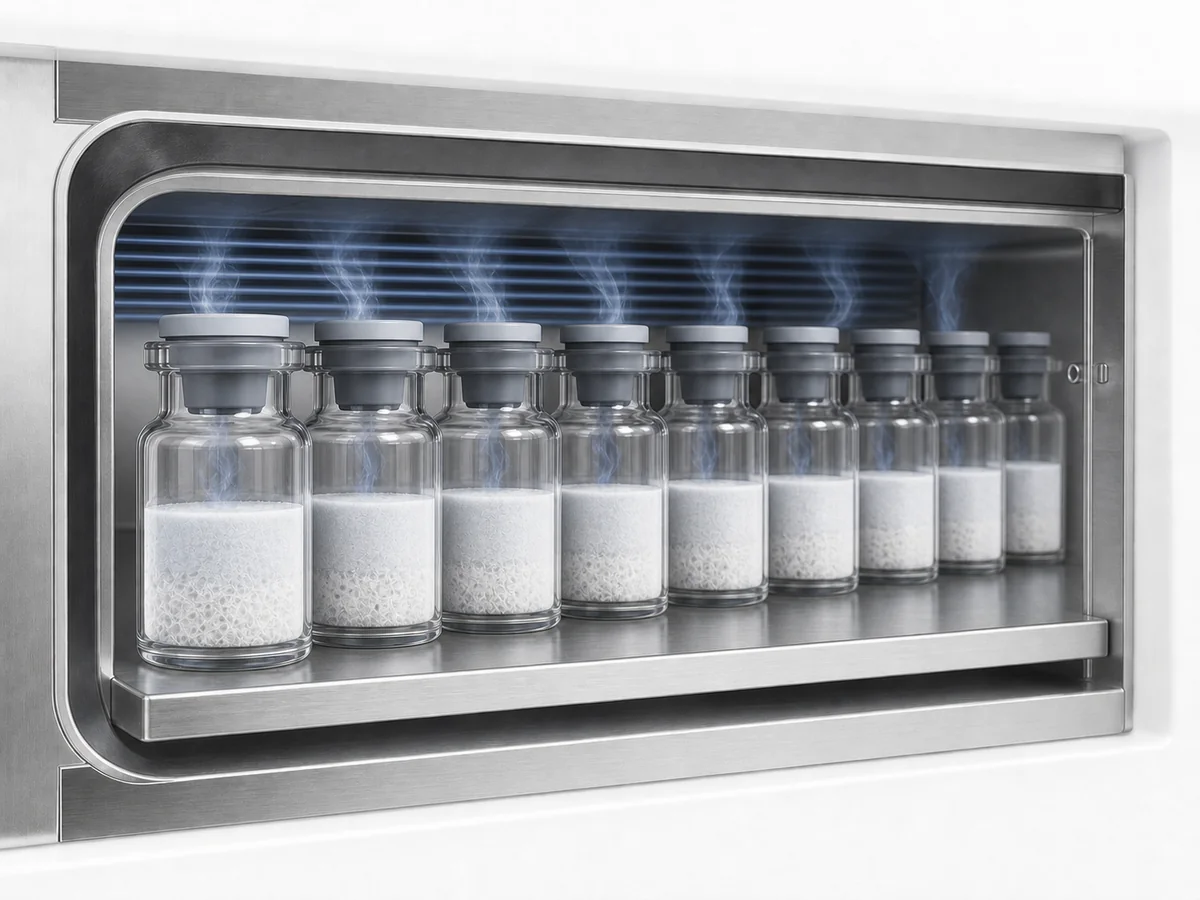 Primary drying sublimation in a peptide freeze dryer under vacuum