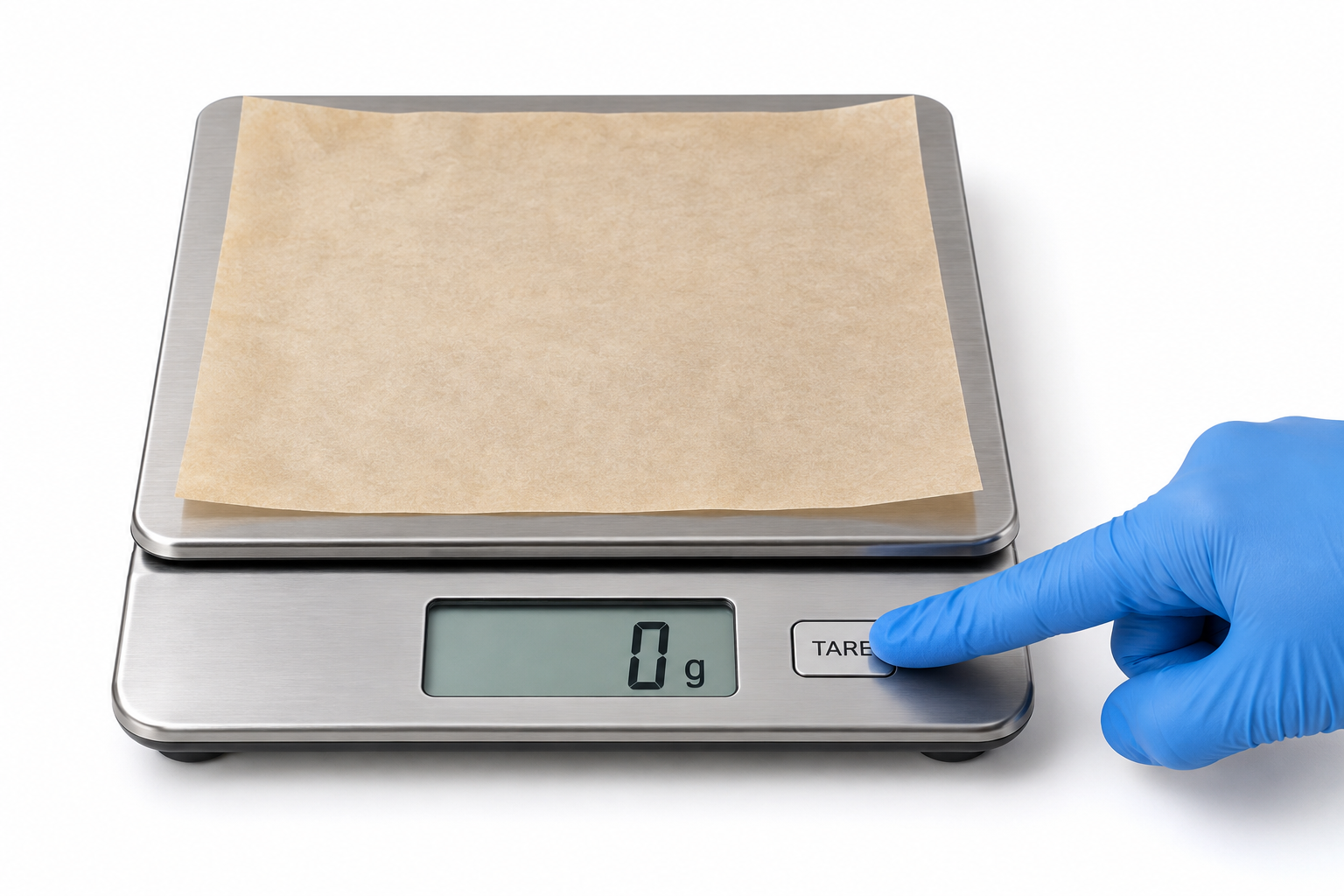 Illustration of taring the paper and container before weighing food