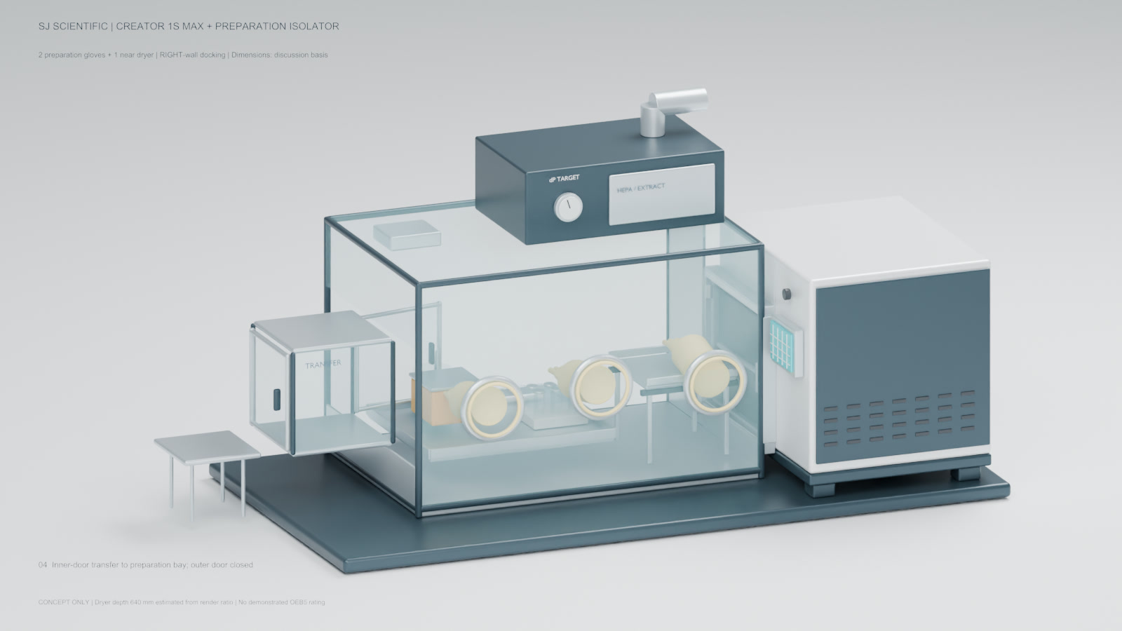 Interlocked-hatch transfer concept. The animation does not validate the material transfer or decontamination procedure.