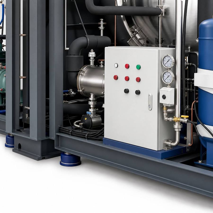 Industrial food freeze dryer control and piping module