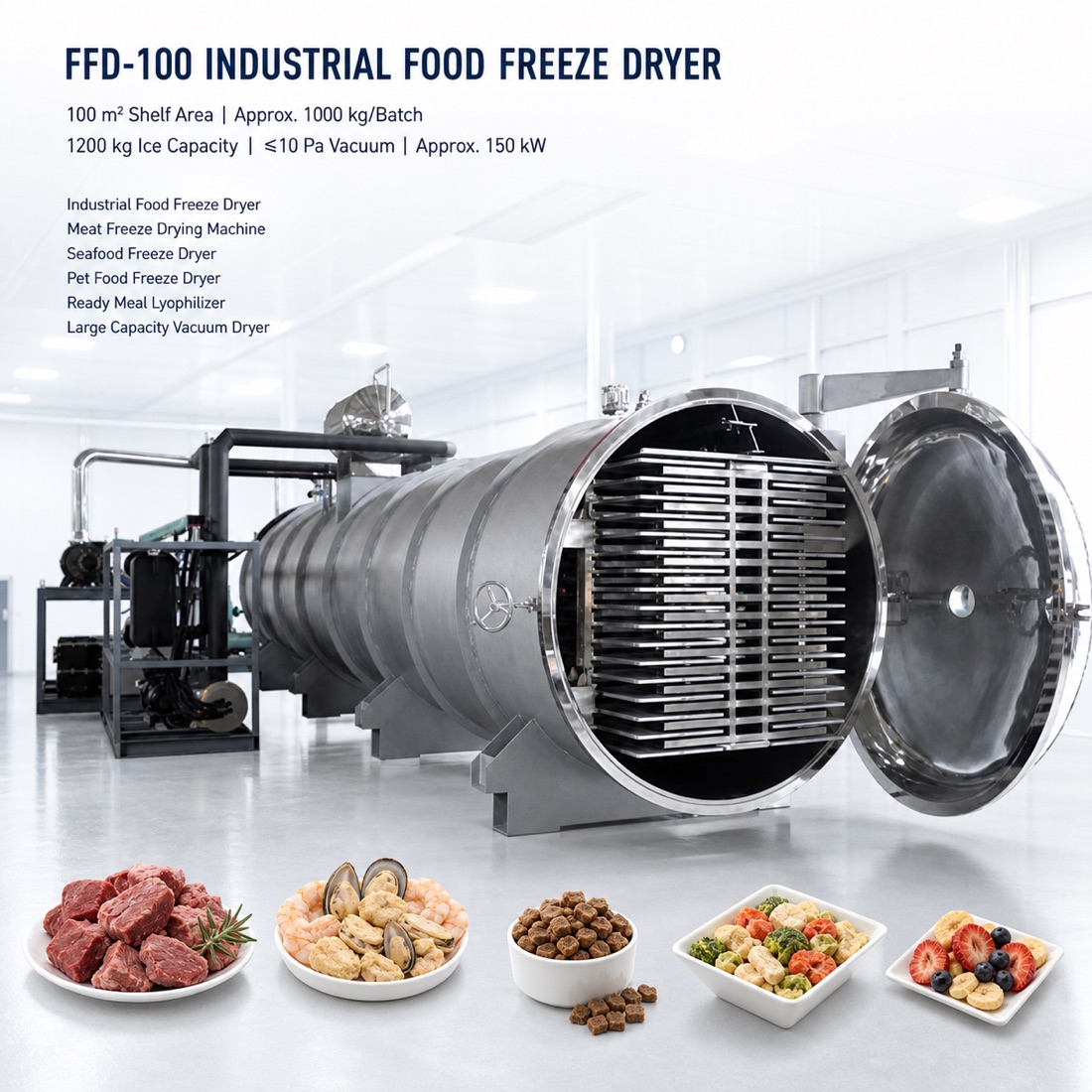 SJ-FFD-100 industrial food freeze dryer and large-capacity lyophilizer（配置與應用參考 1）