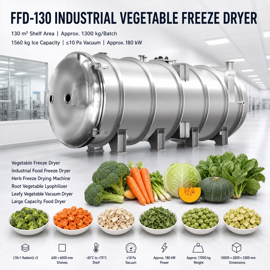 SJ-FFD-130 industrial vegetable freeze dryer and food lyophilizer