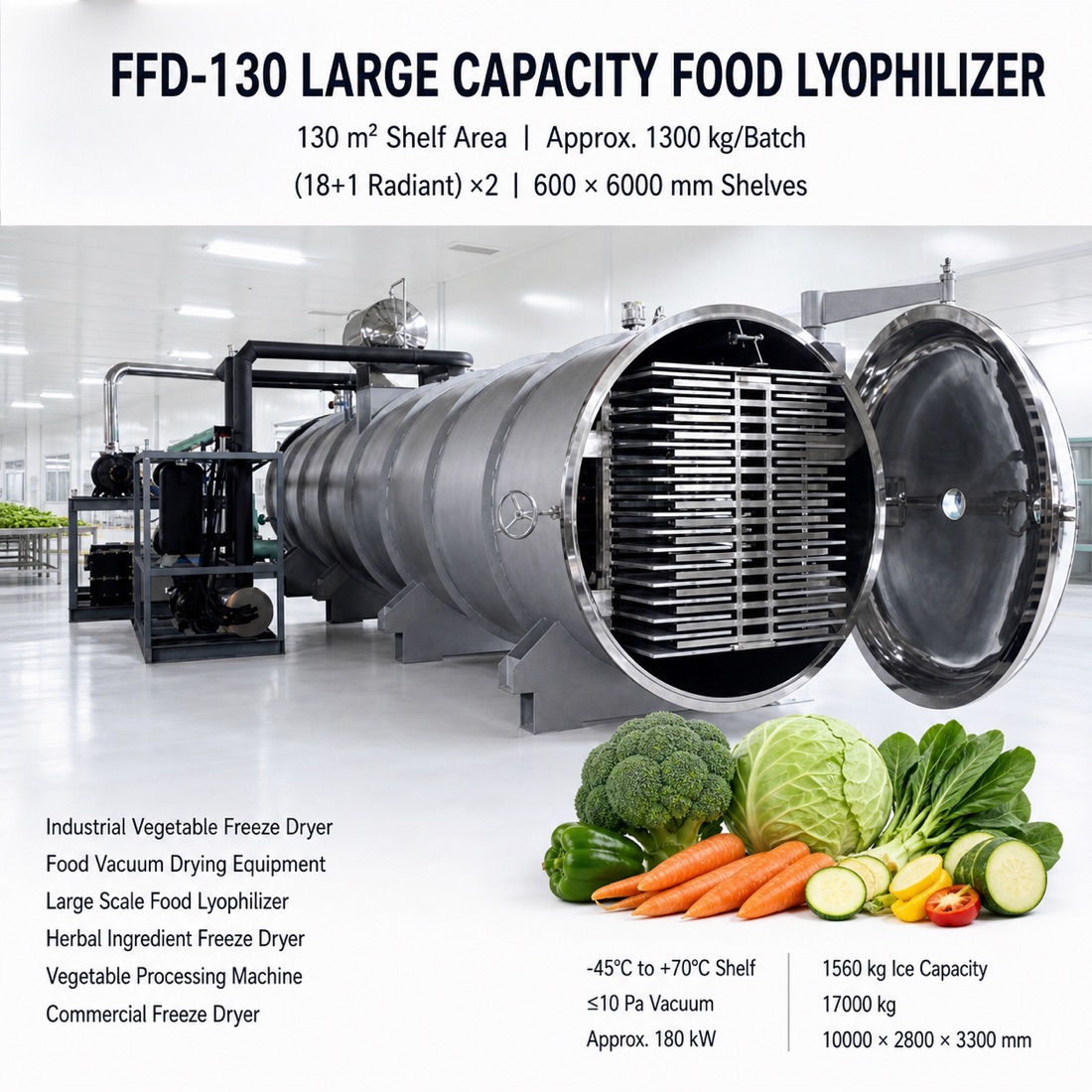 SJ-FFD-130 large food lyophilizer equipment configuration