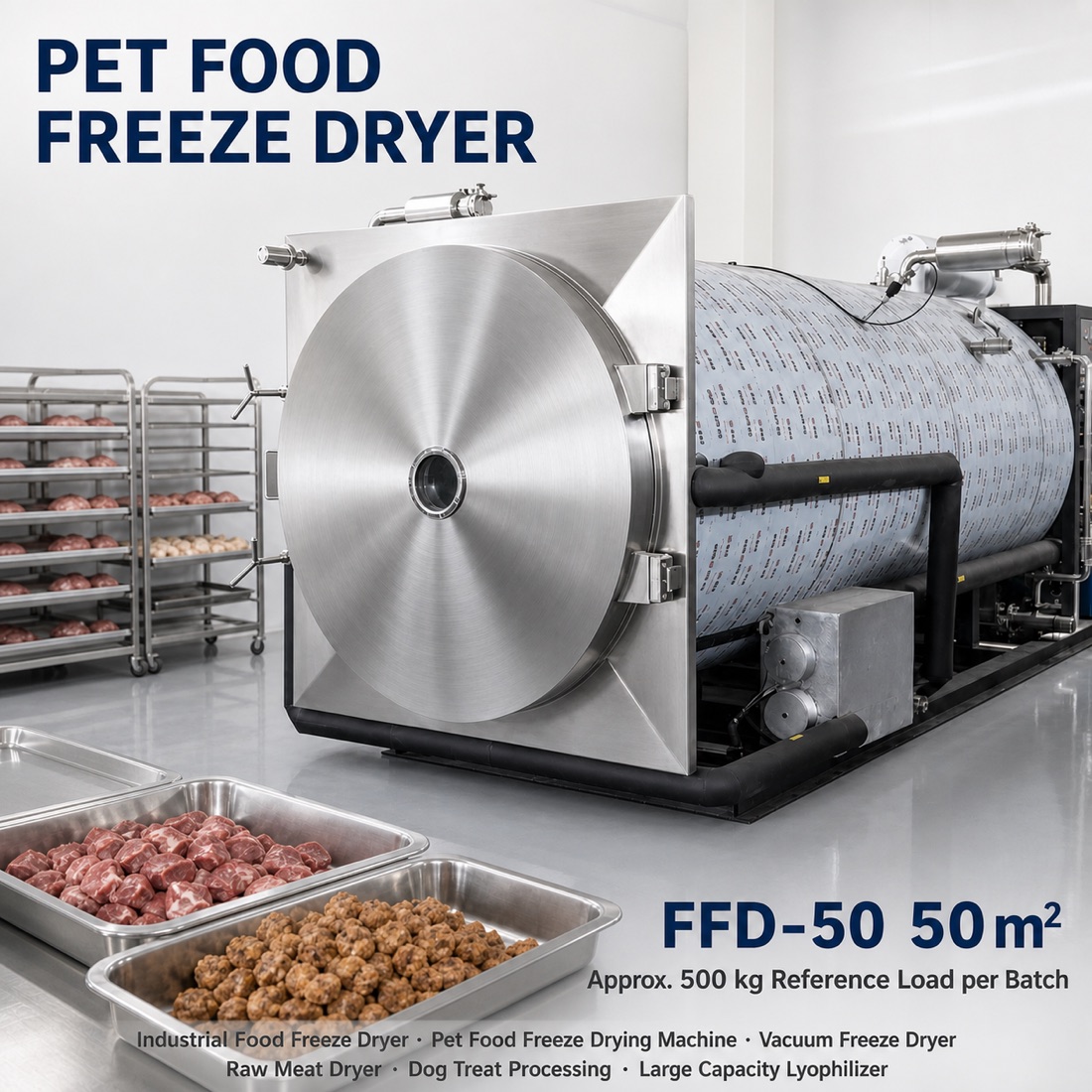 SJ-FFD-50 industrial pet food freeze dryer and batch food lyophilizer reference（配置與應用參考 1）